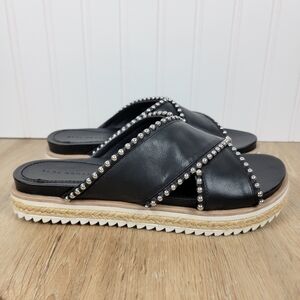 Zara Silver Studded Black Cross Strap Espadrille Slides